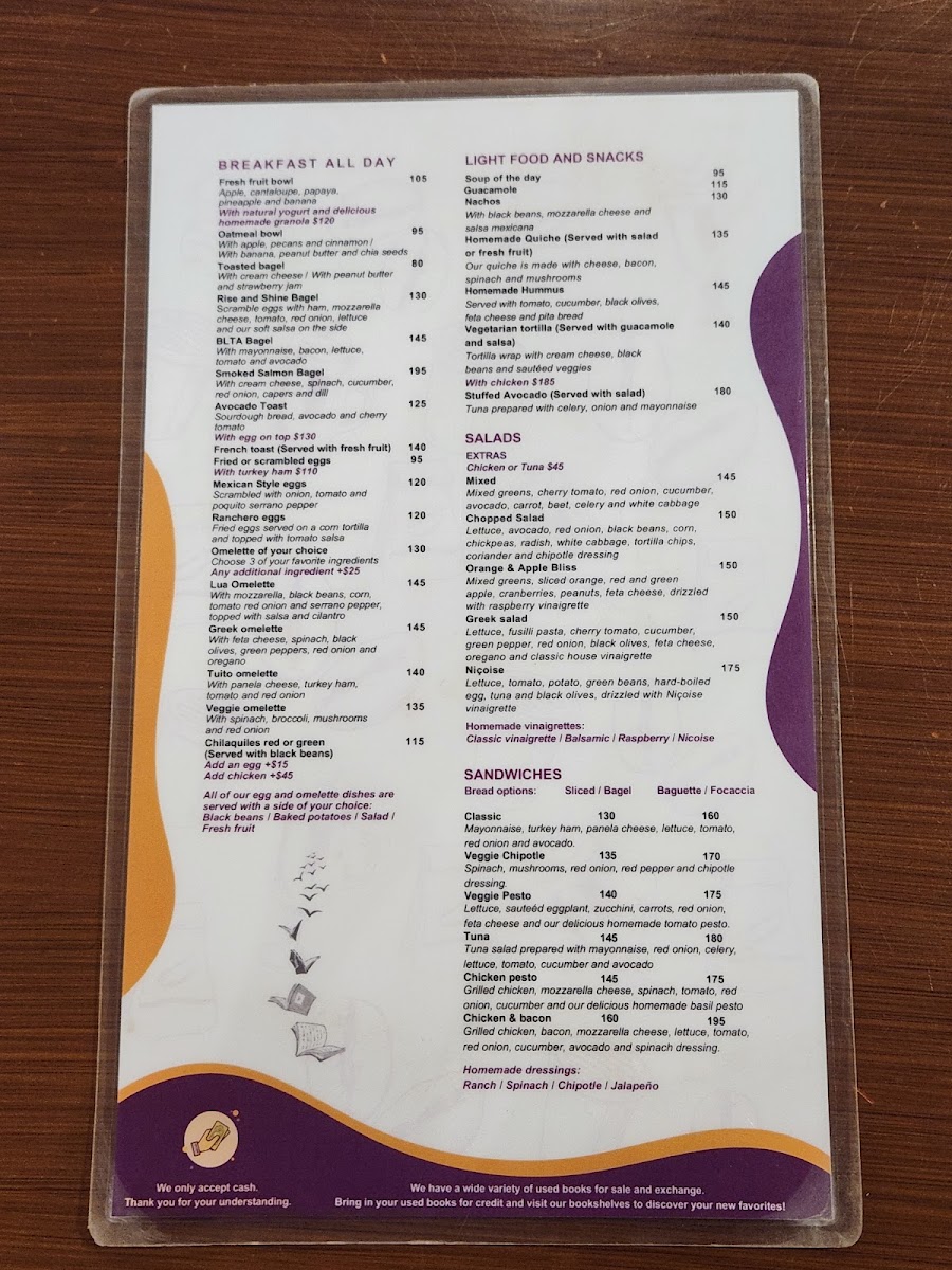 A Page In The Sun Menu