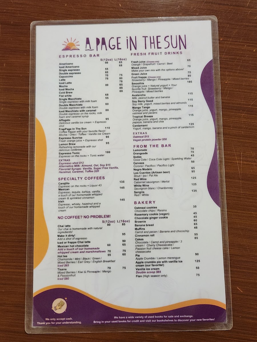 A Page In The Sun Menu Photo 2