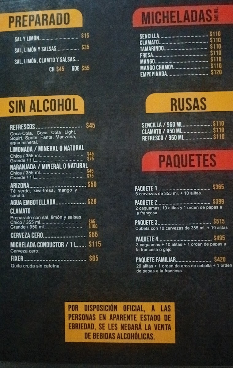 Alaswings Ávila Camacho Menu