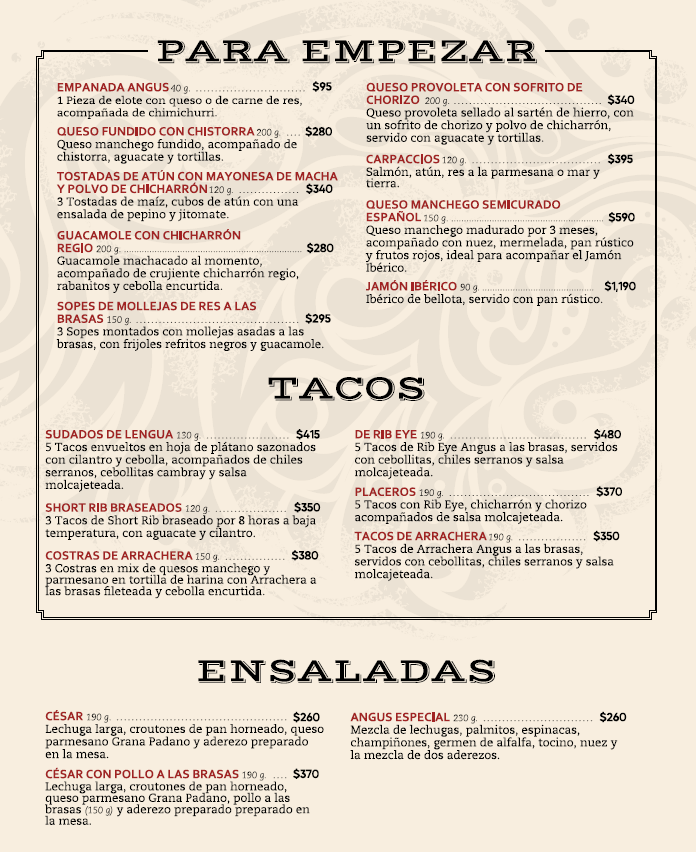 Angus Butcher House Satélite Menu