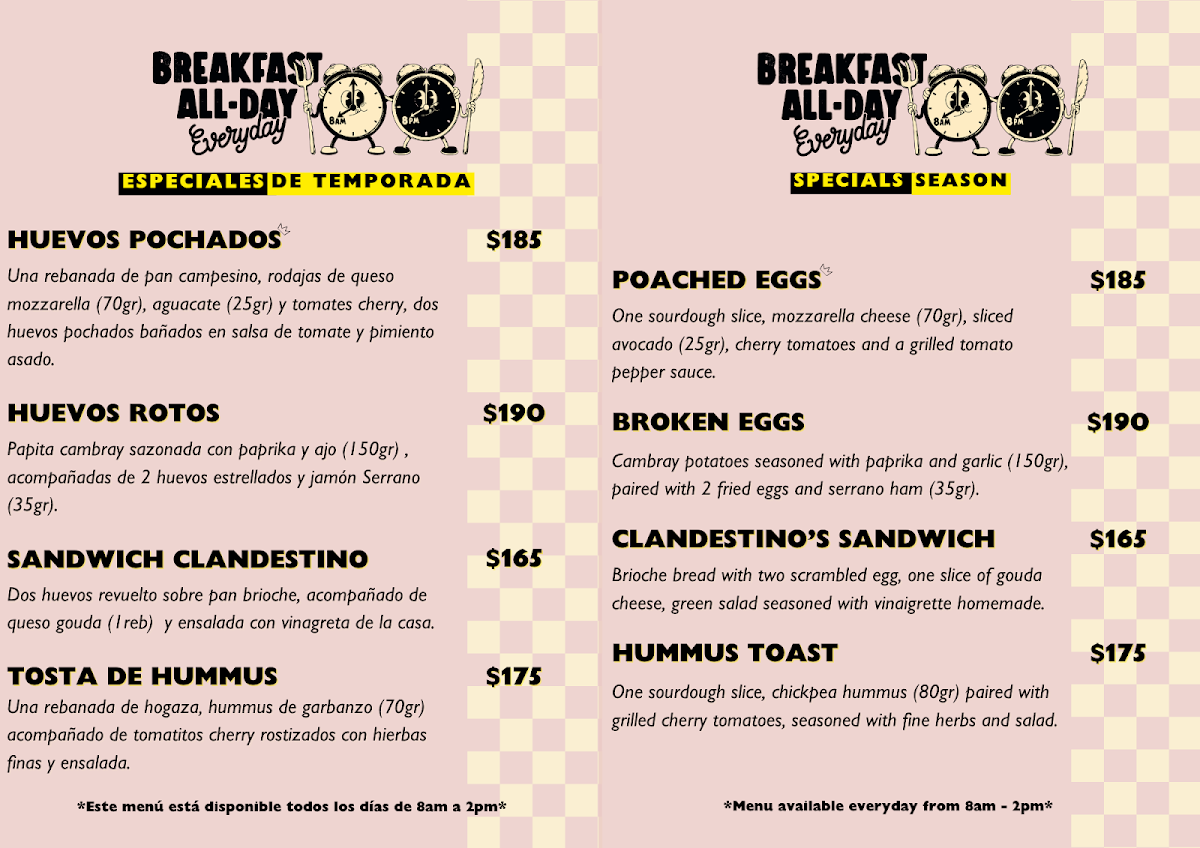 Another Clandestino: Coffee, Bread & Breakfast Menu