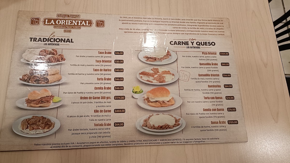 Antigua Taqueria La Oriental Menu