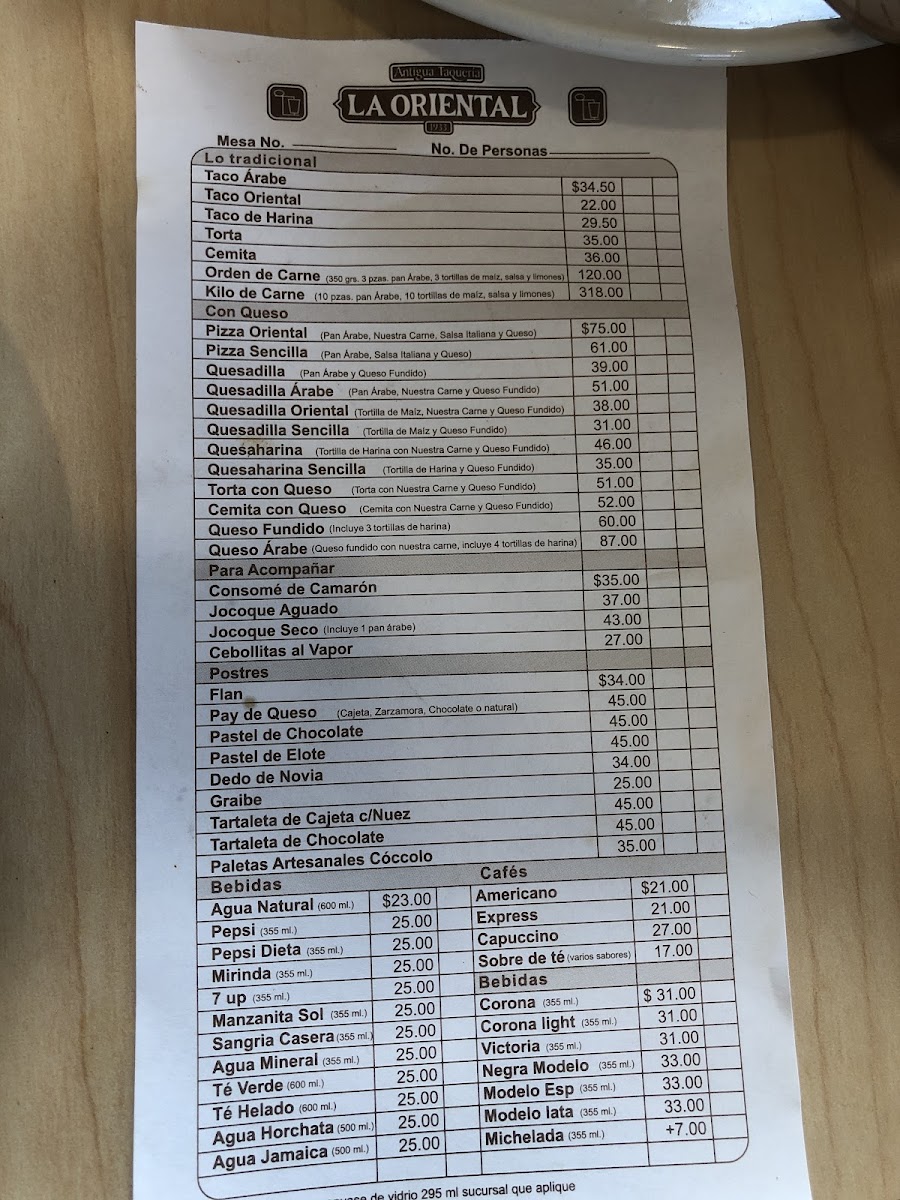 Antigua Taqueria La Oriental Menu Photo 4