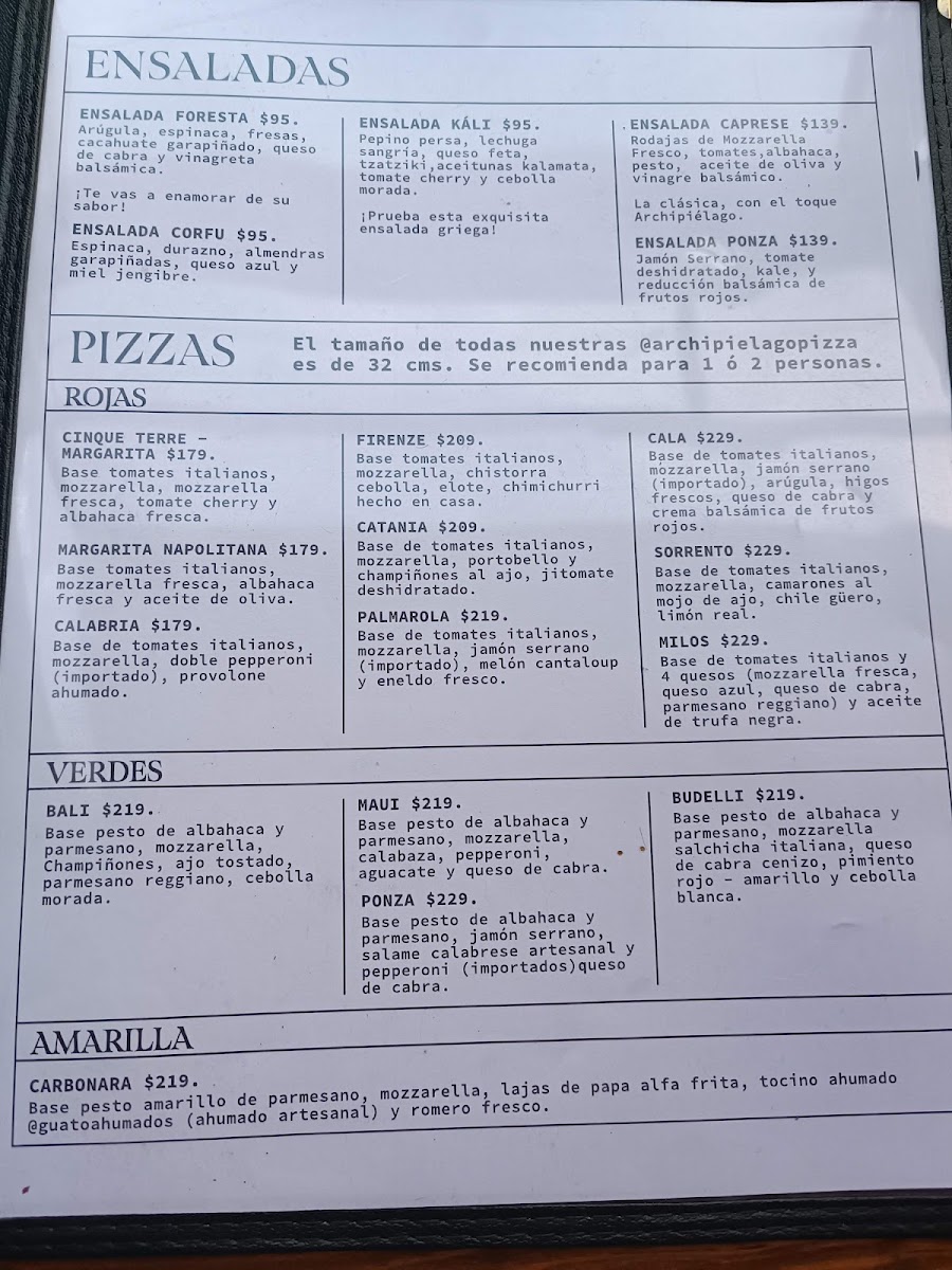 Archipielago Pizza Menu