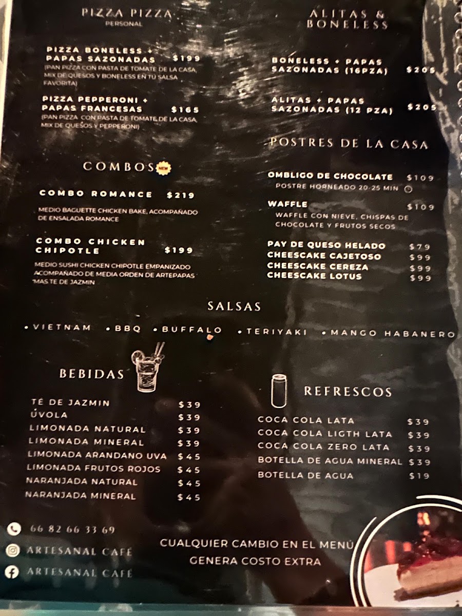 Artesanal Cafe Menu