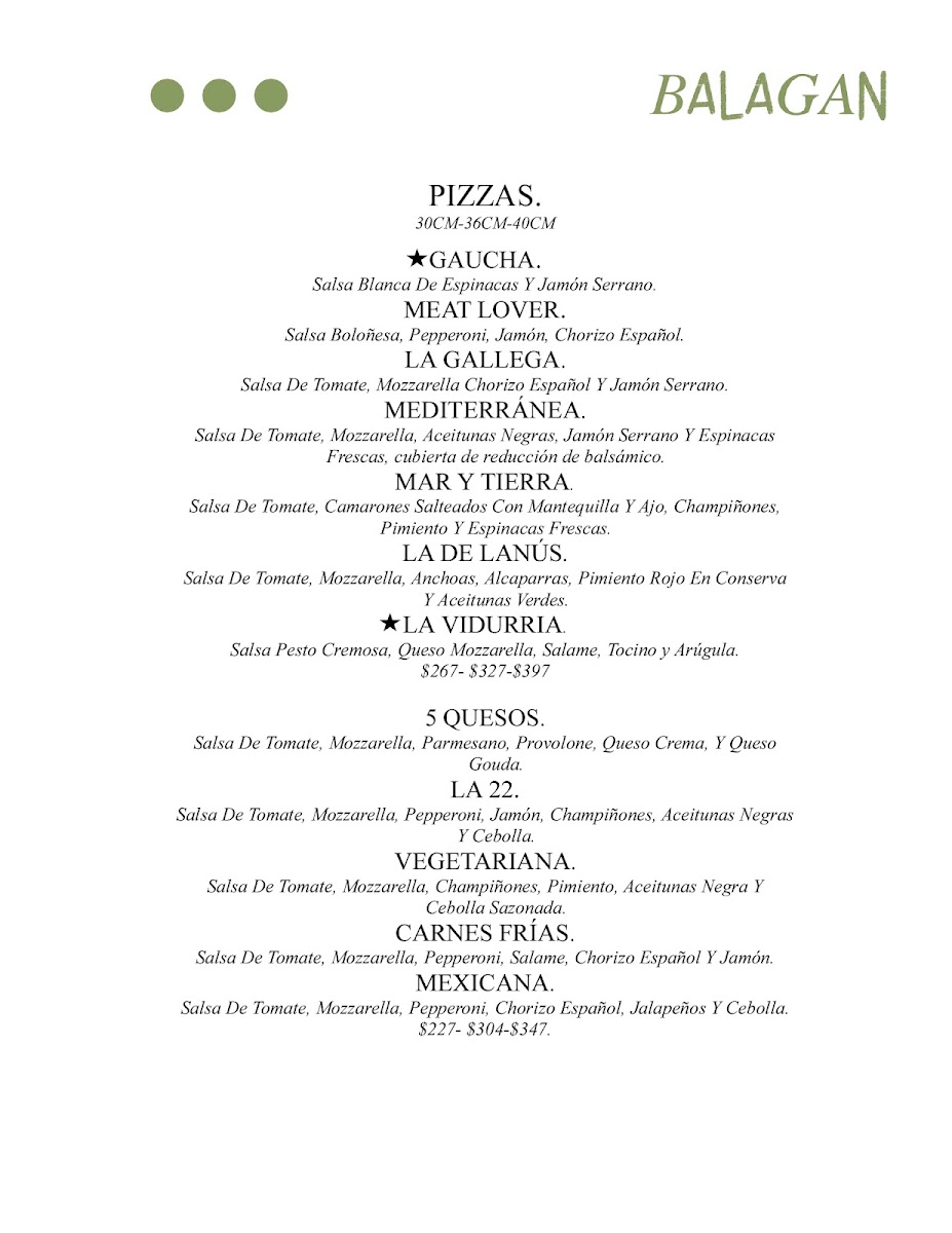 Balagan pizza Menu