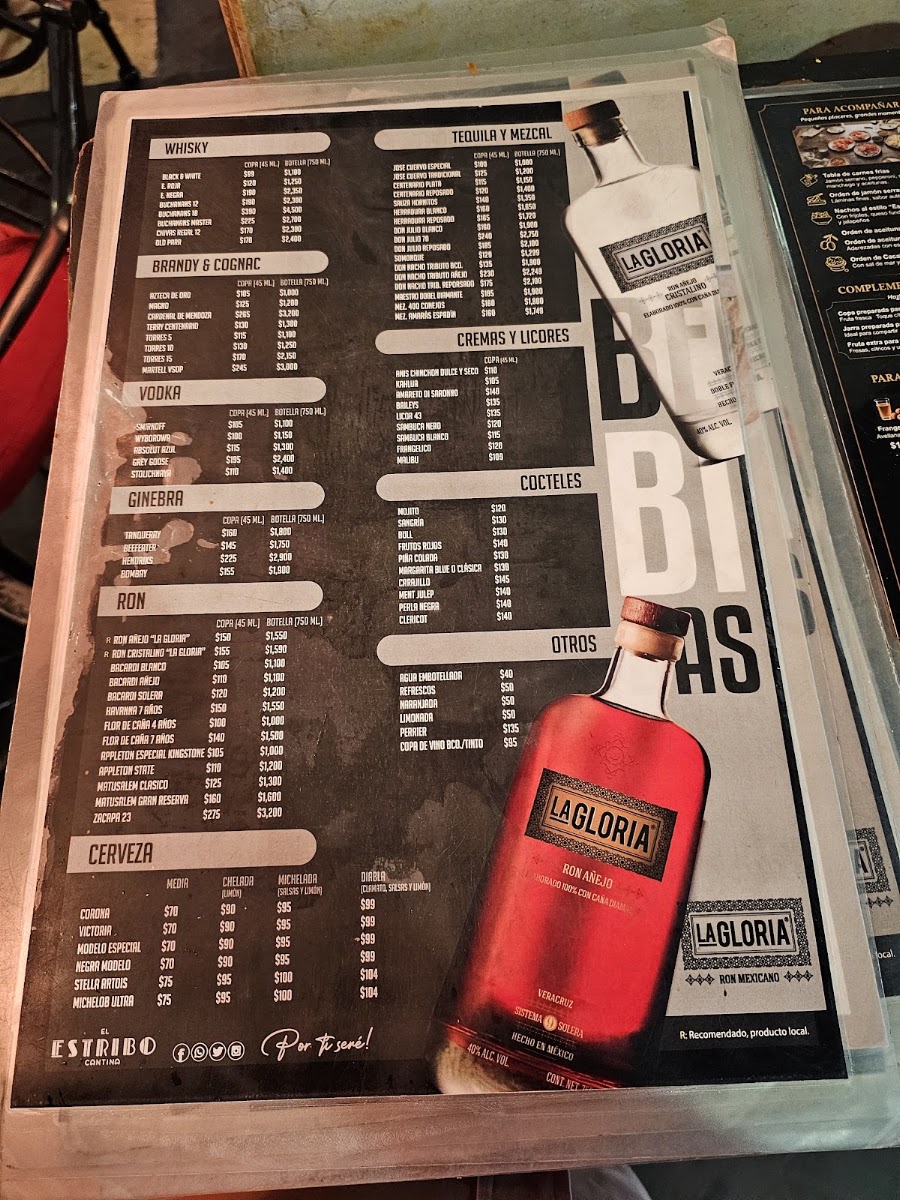 Bar 'el Estribo' Menu