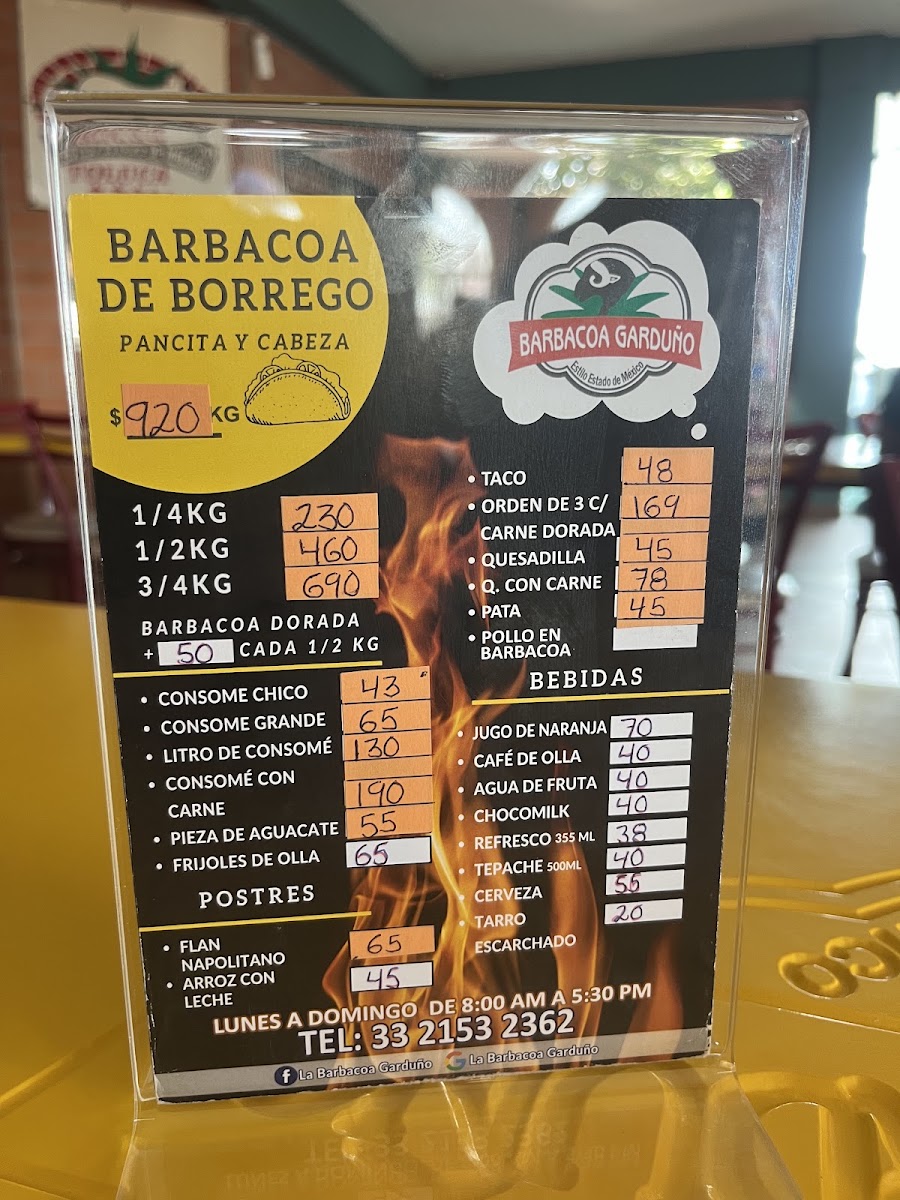 Barbacoa Garduño Menu