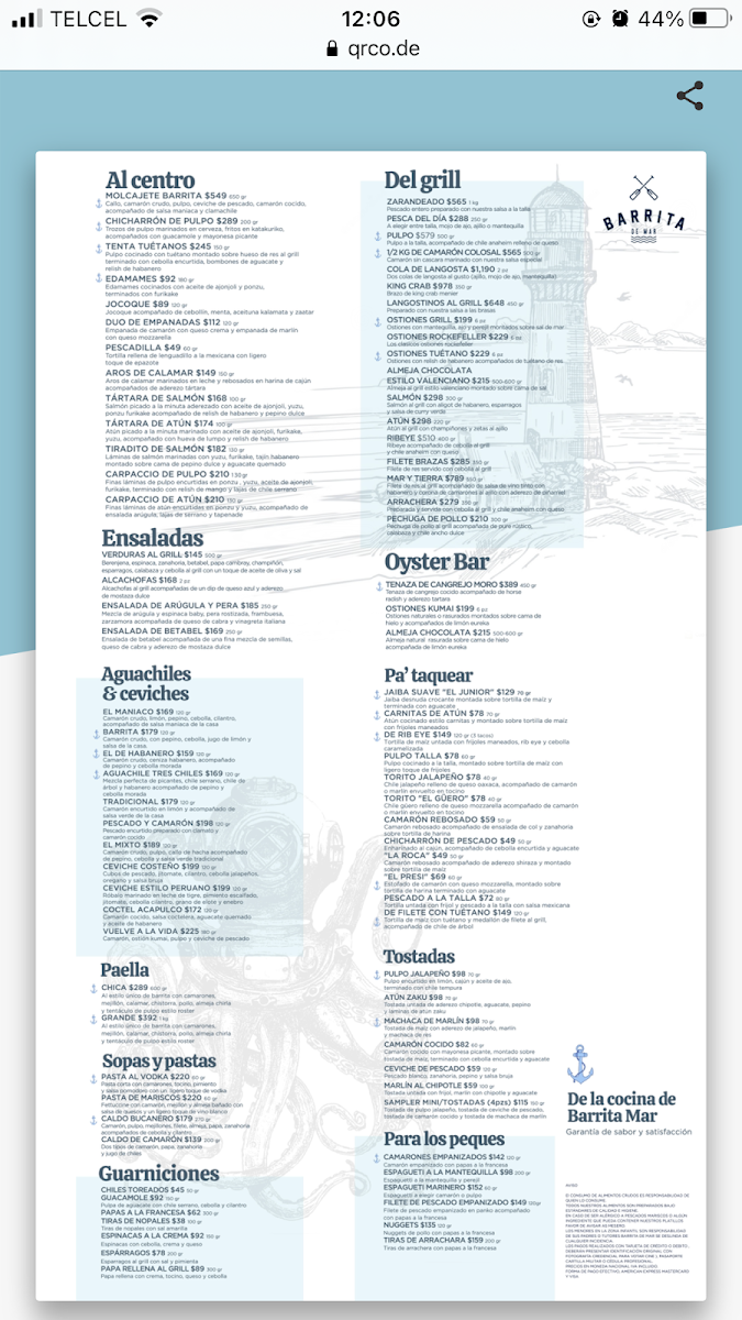 Barrita De Mar Interlomas Menu Photo 9
