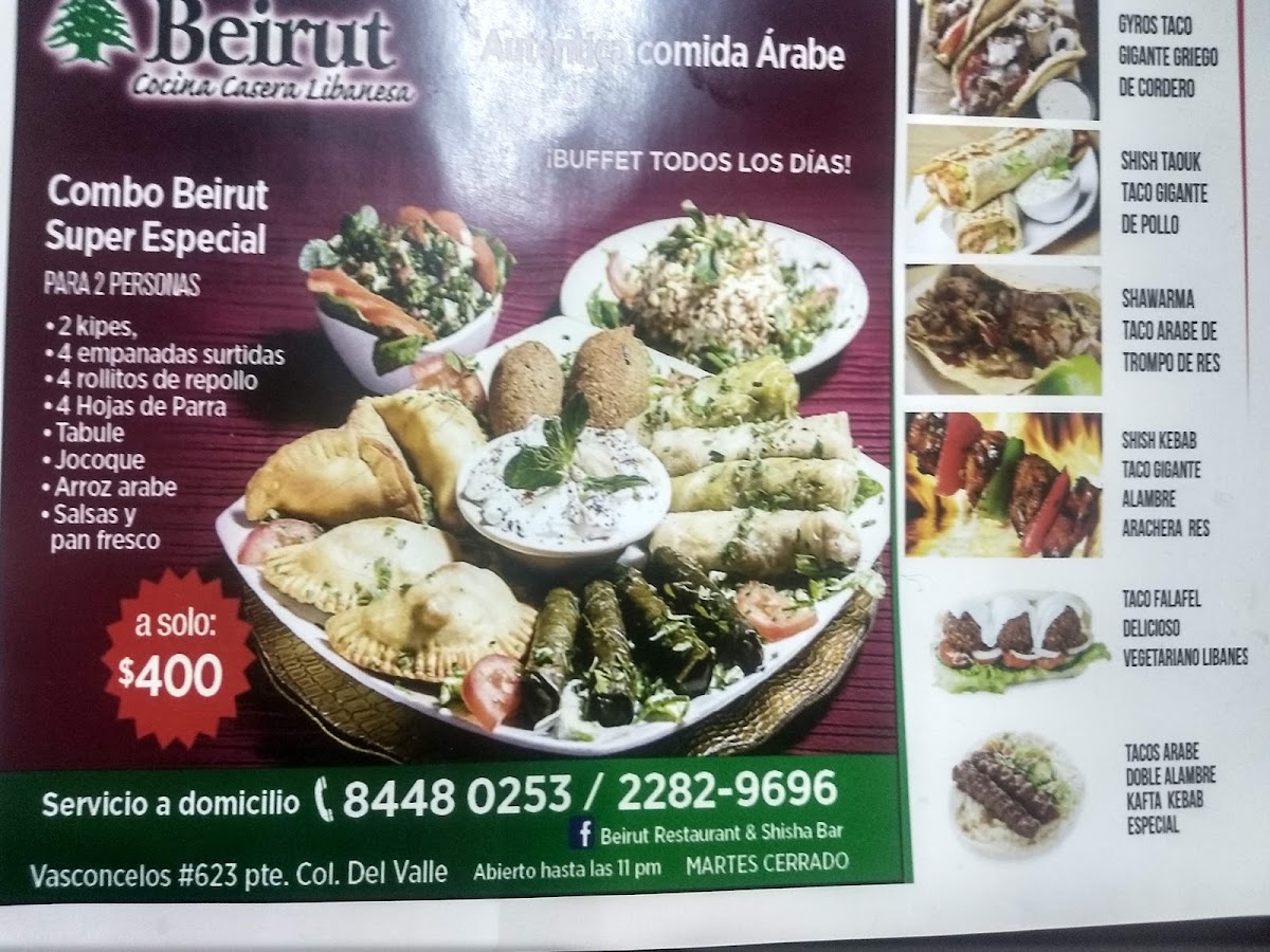 Beirut Restaurante Buffet De Comida Arabe Libanesa Y Shisha Menu Photo 4