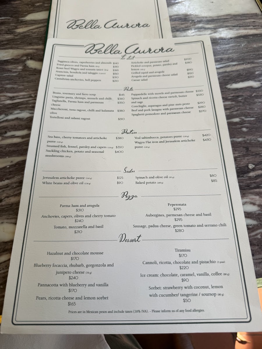 Bella Aurora Menu Photo 2