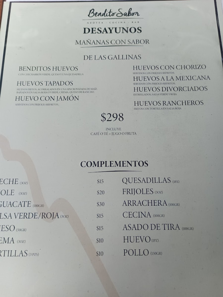Bendito Sabor Menu