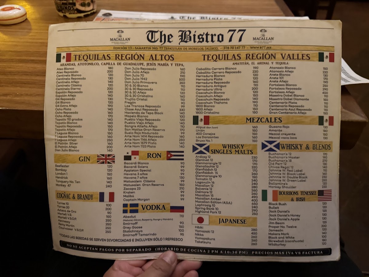 Bistro 77 Menu