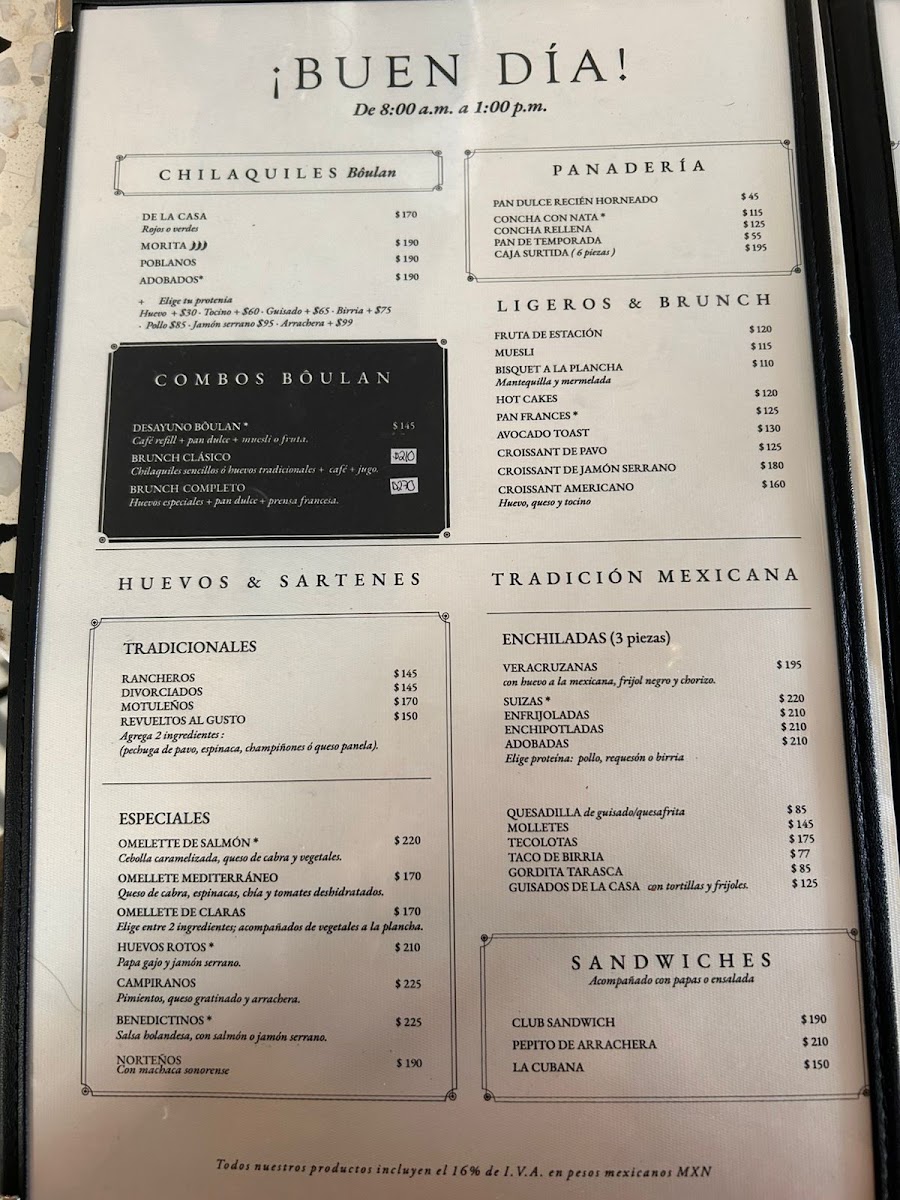 Boulan Menu