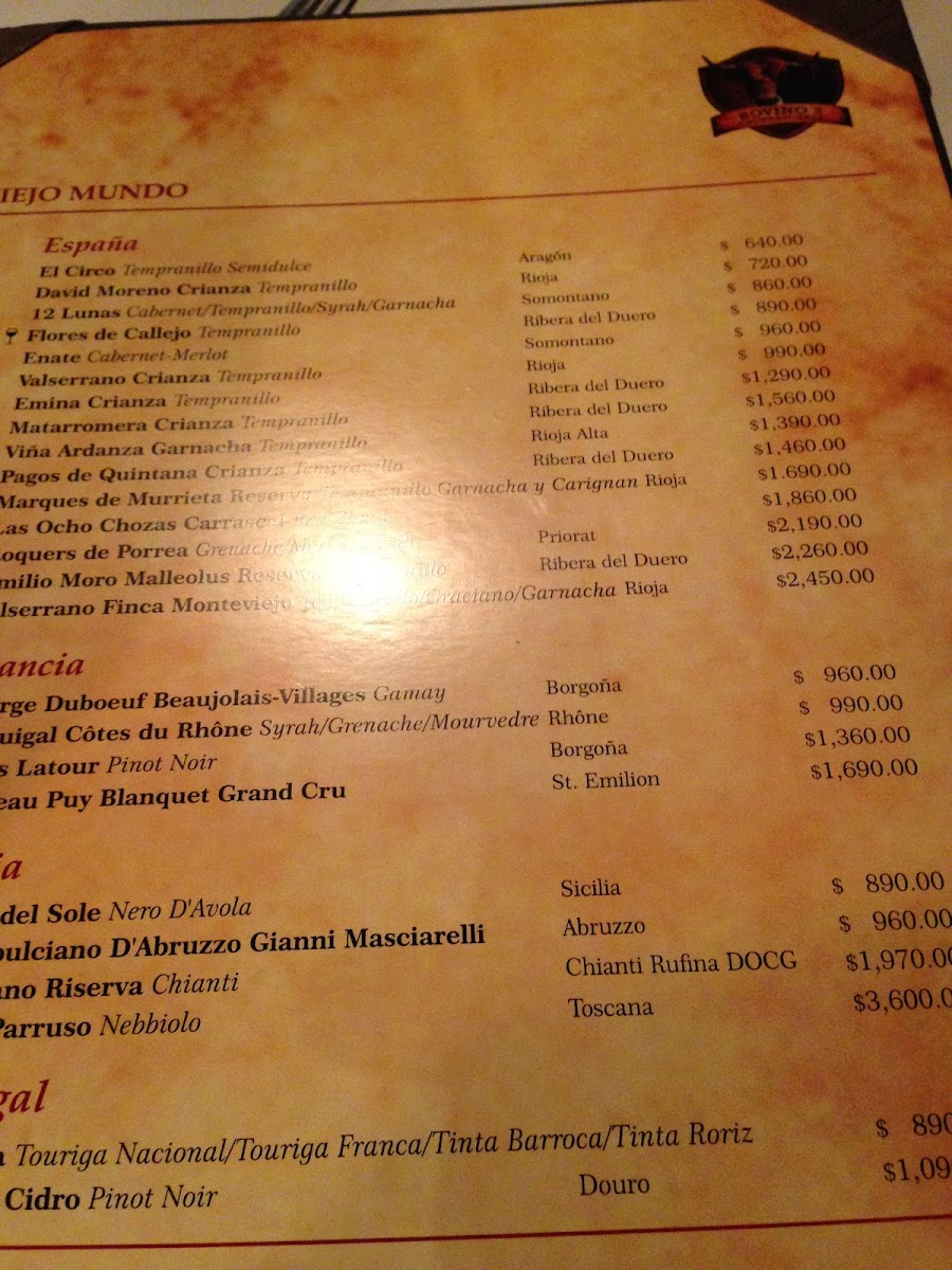 Bovinos Steakhouse & Seafood Cancun Menu Photo 3