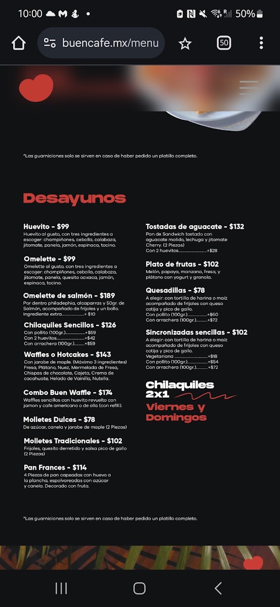 Buen Café Puerto Vallarta Menu