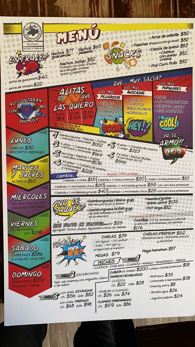 Bufalo Alitas y Chelas La Luciernaga Menu