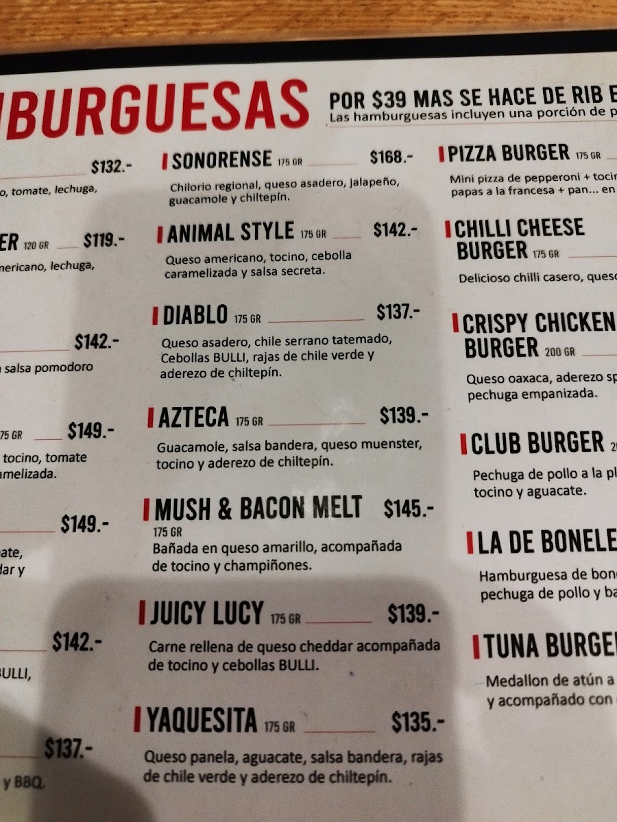 Bulli Burger Grill Menu