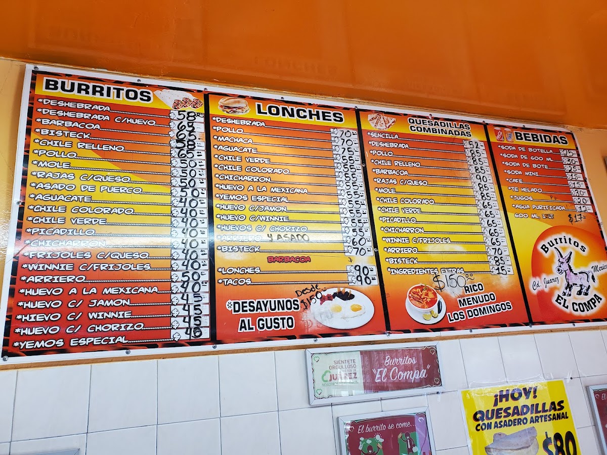 Burritos El Compa Menu