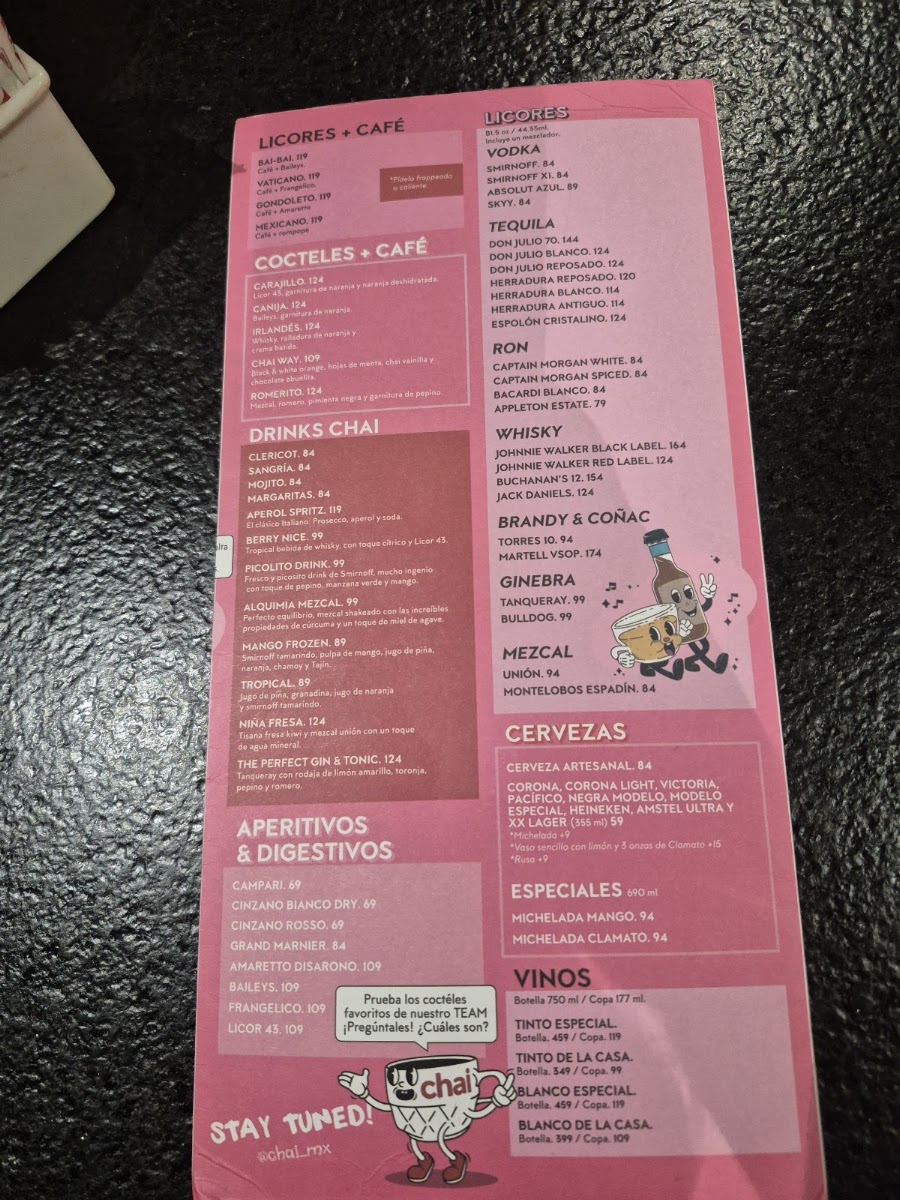 Cafe Chai Ex Convento Menu