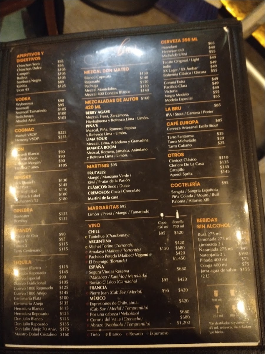 Cafe Europa Restaurante La Cabaña Menu
