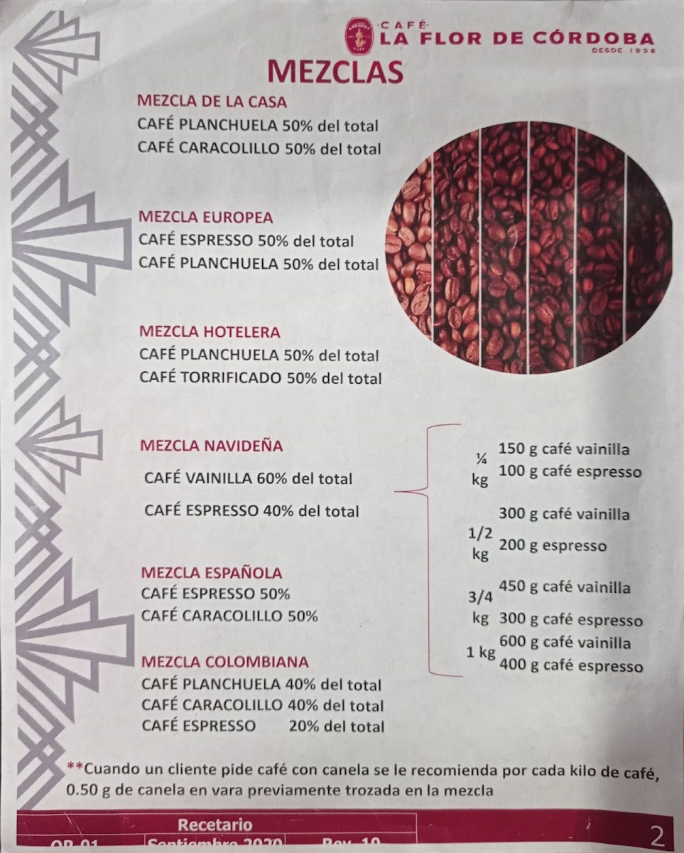 Cafe La Flor De Cordoba Minerva Menu