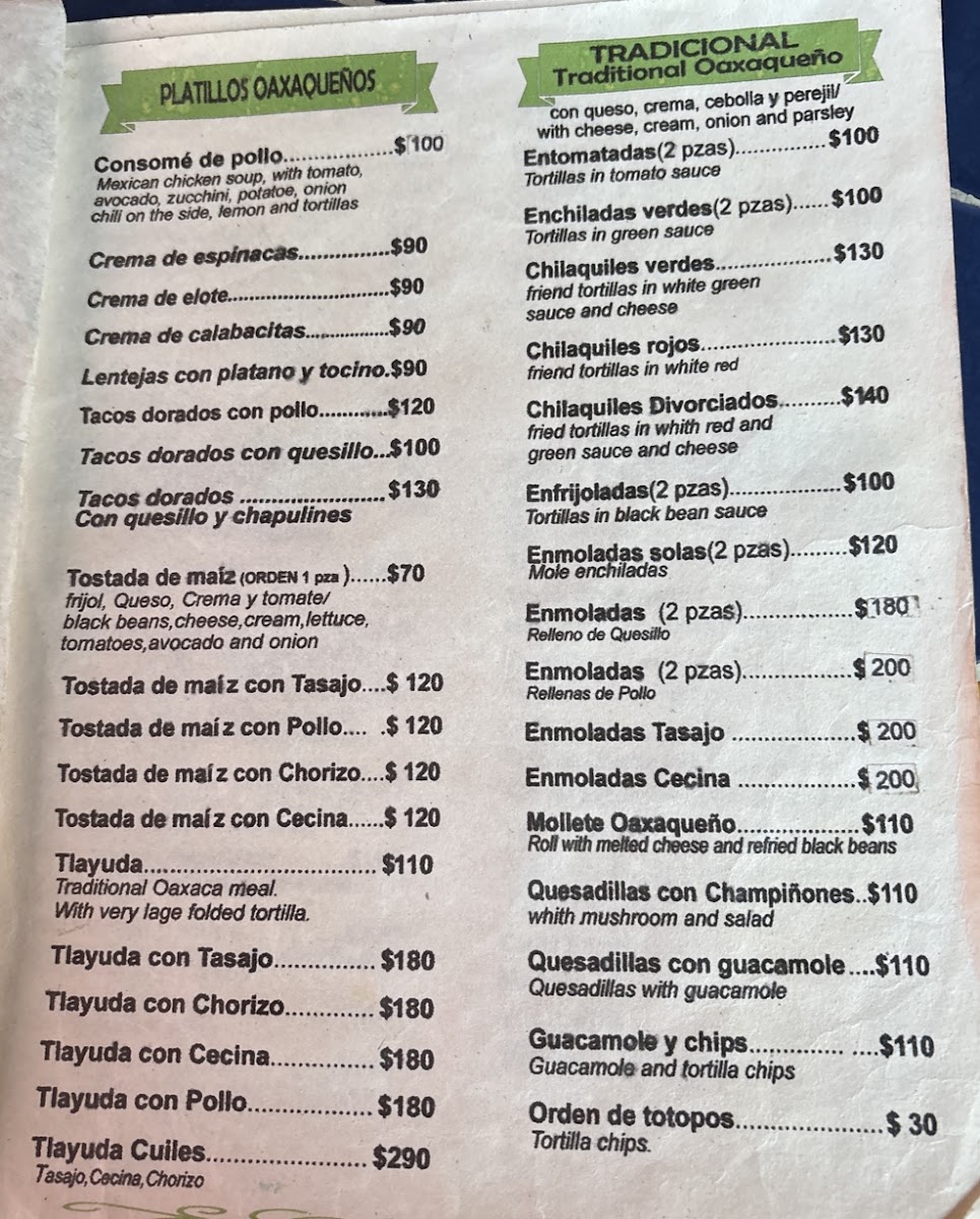 Cafe Los Cuiles Menu