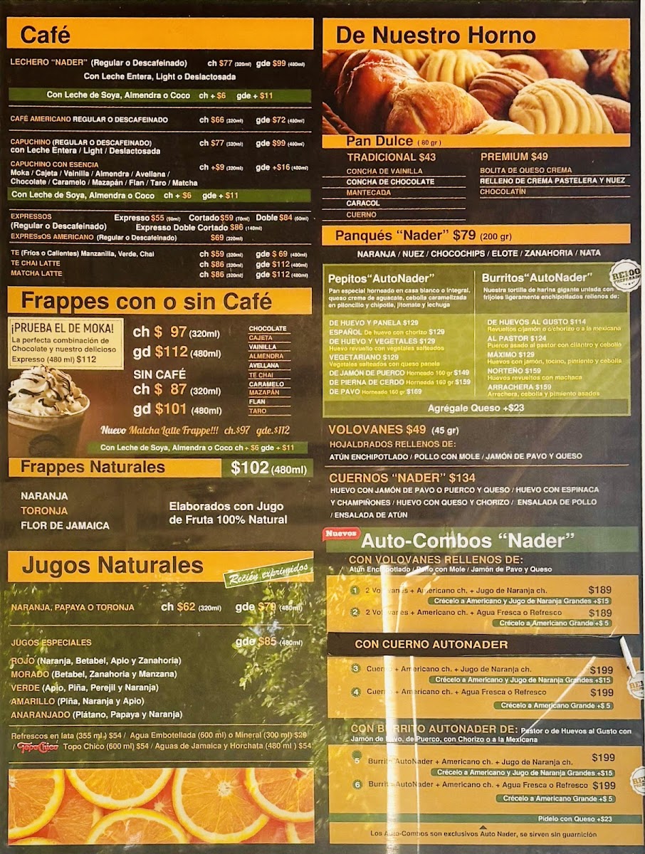 Cafe Nader Xpuhil Menu