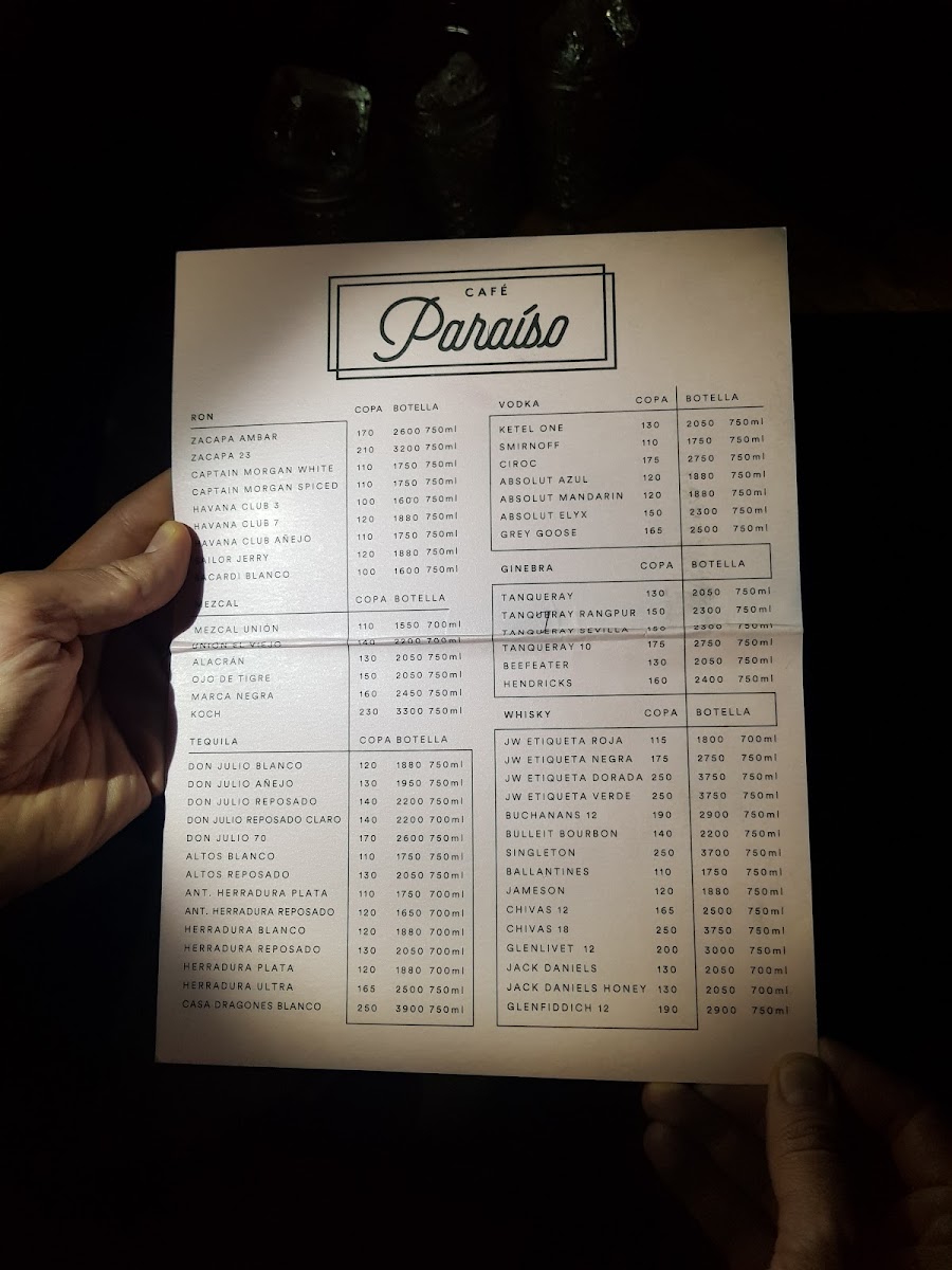 Cafe Paraiso Menu