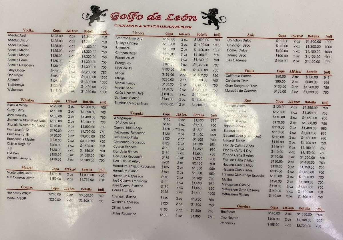 Cantina El Golfo De Leon Menu