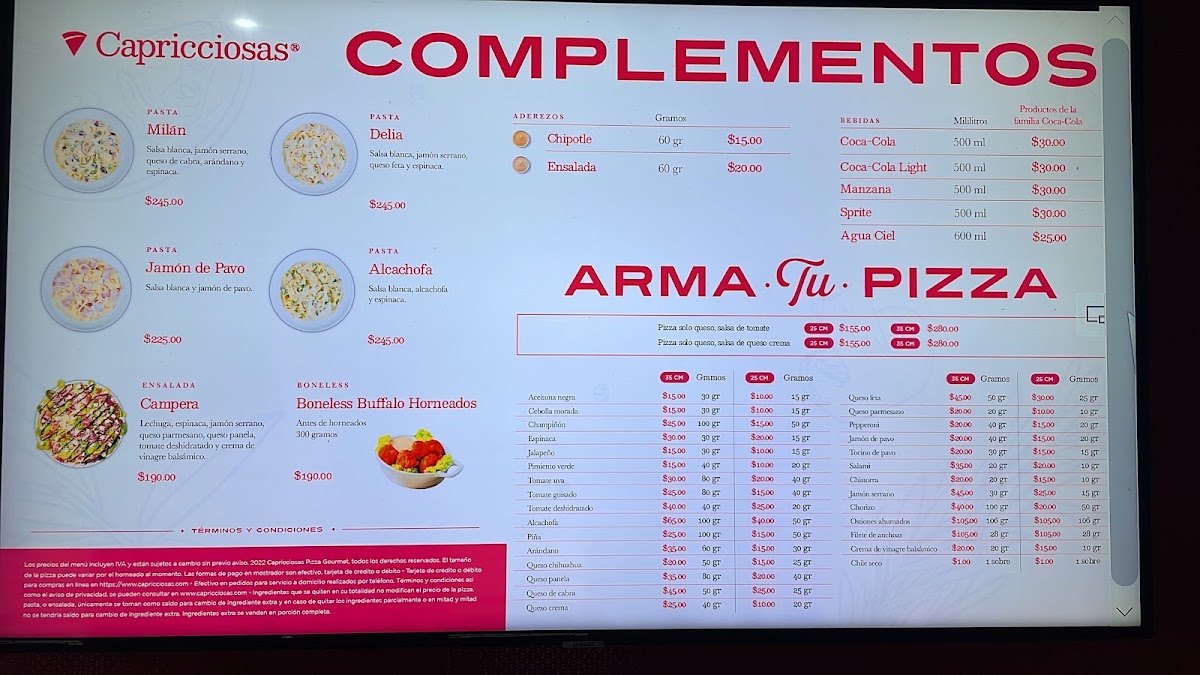 Capricciosas Menu
