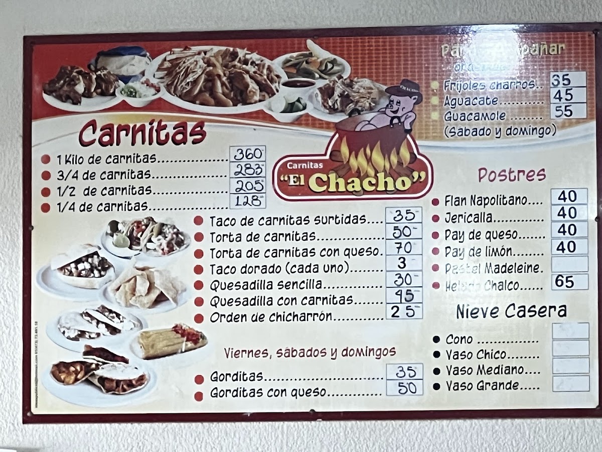 Carnitas El Chacho Menu