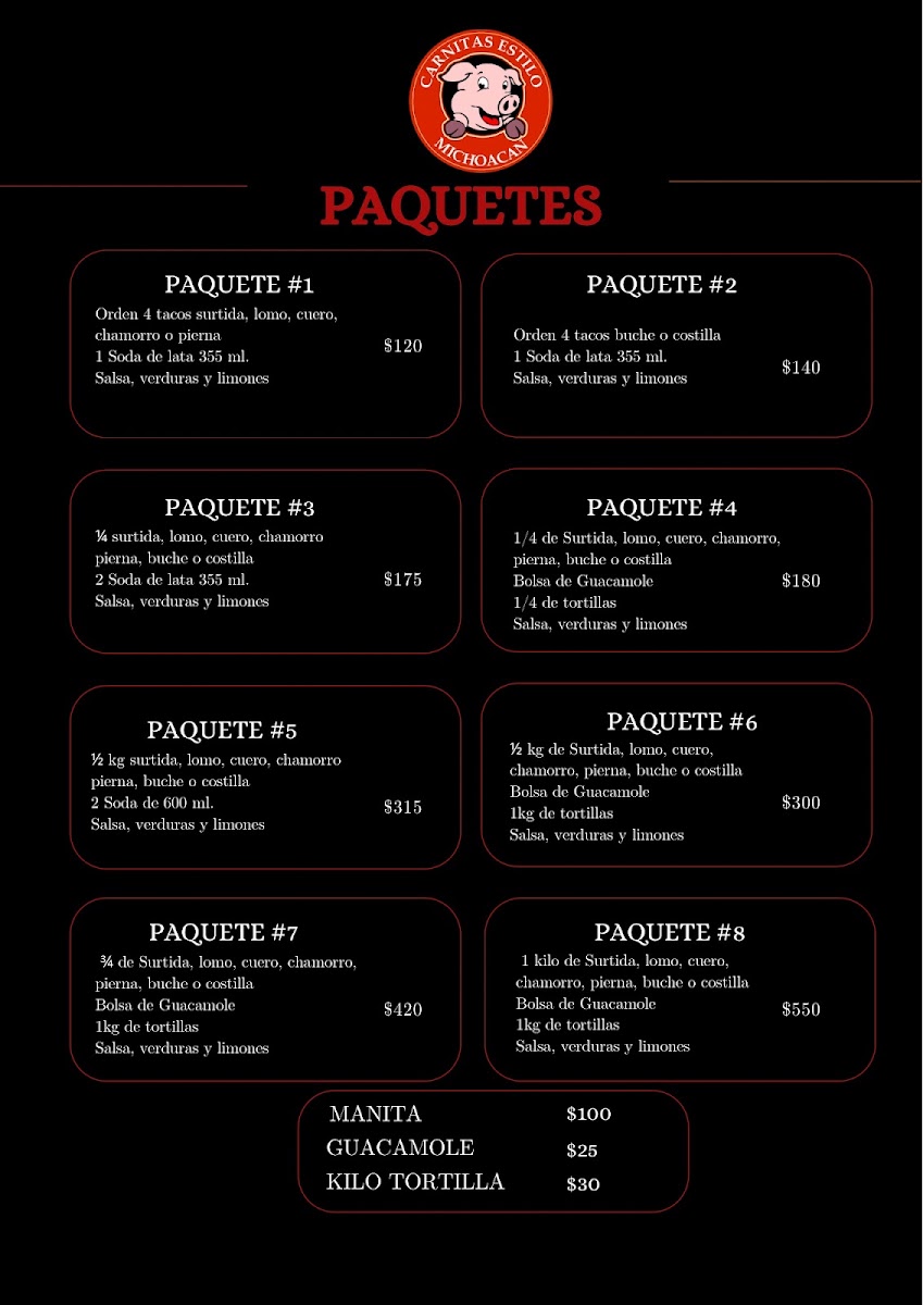 Carnitas Estilo Michoacan Menu