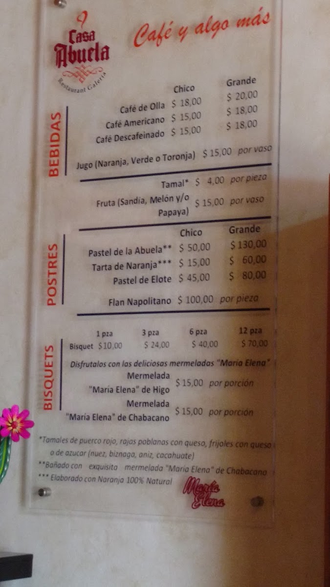 Casa Abuela Menu
