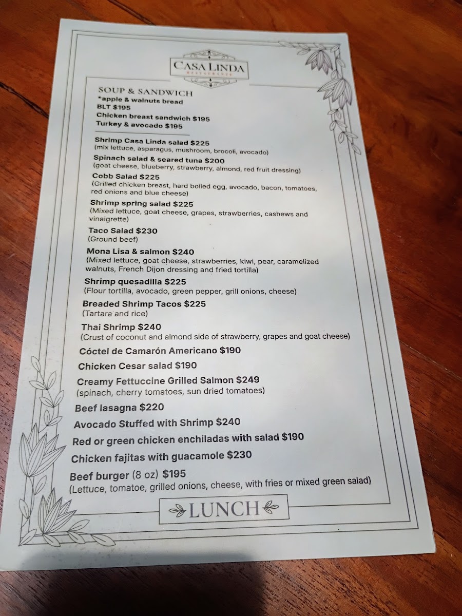 Casa Linda Restaurant Ajijic Menu Photo 2