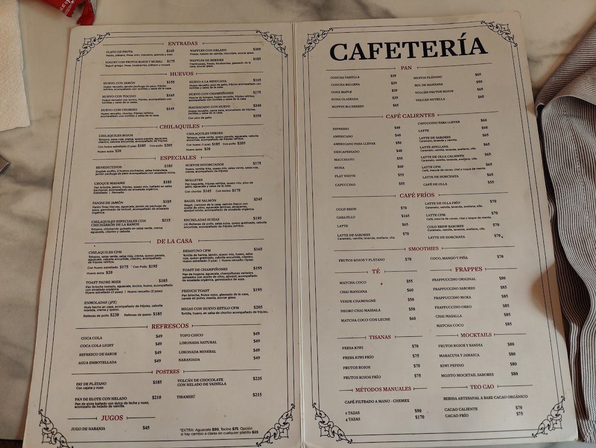 Casa Padre Mier Menu