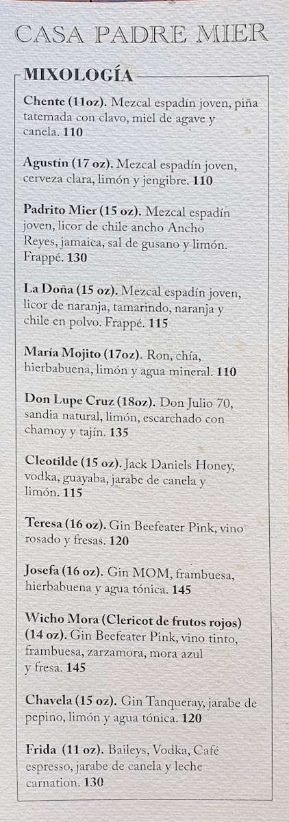 Casa Padre Mier Menu Photo 6