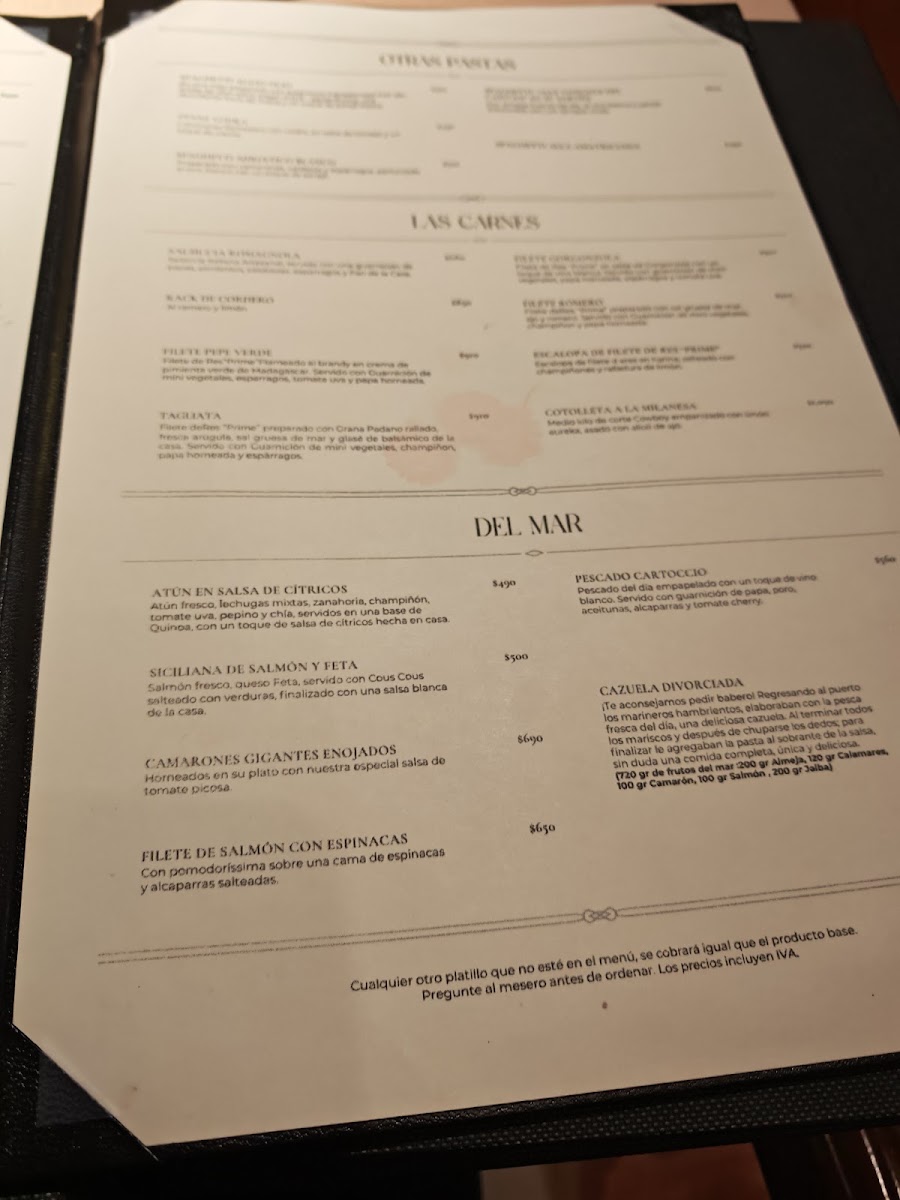Cenacolo San Pedro Menu