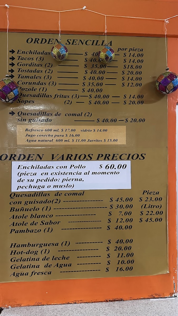 Cenaduria De La Inmaculada Concepcion Menu