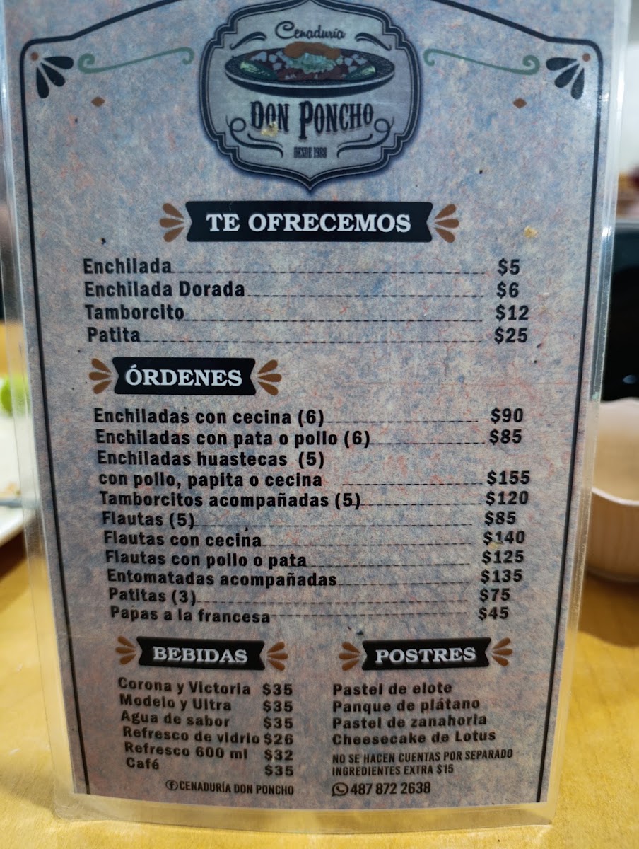 Cenaduria Don Poncho Menu
