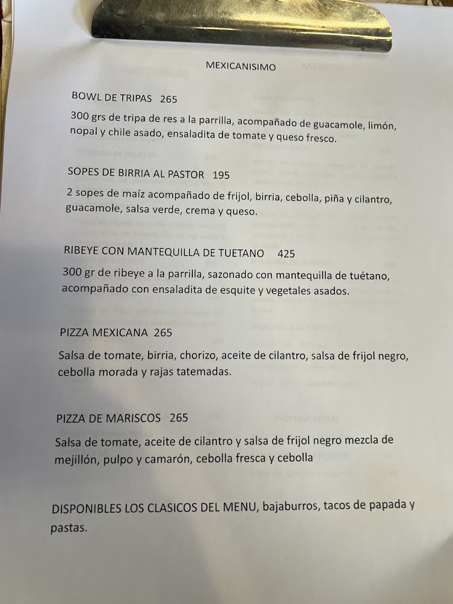 Cenzontle Restaurante Menu