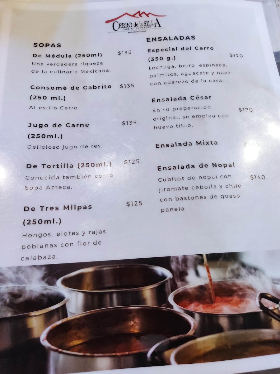 Cerro De La Silla Menu