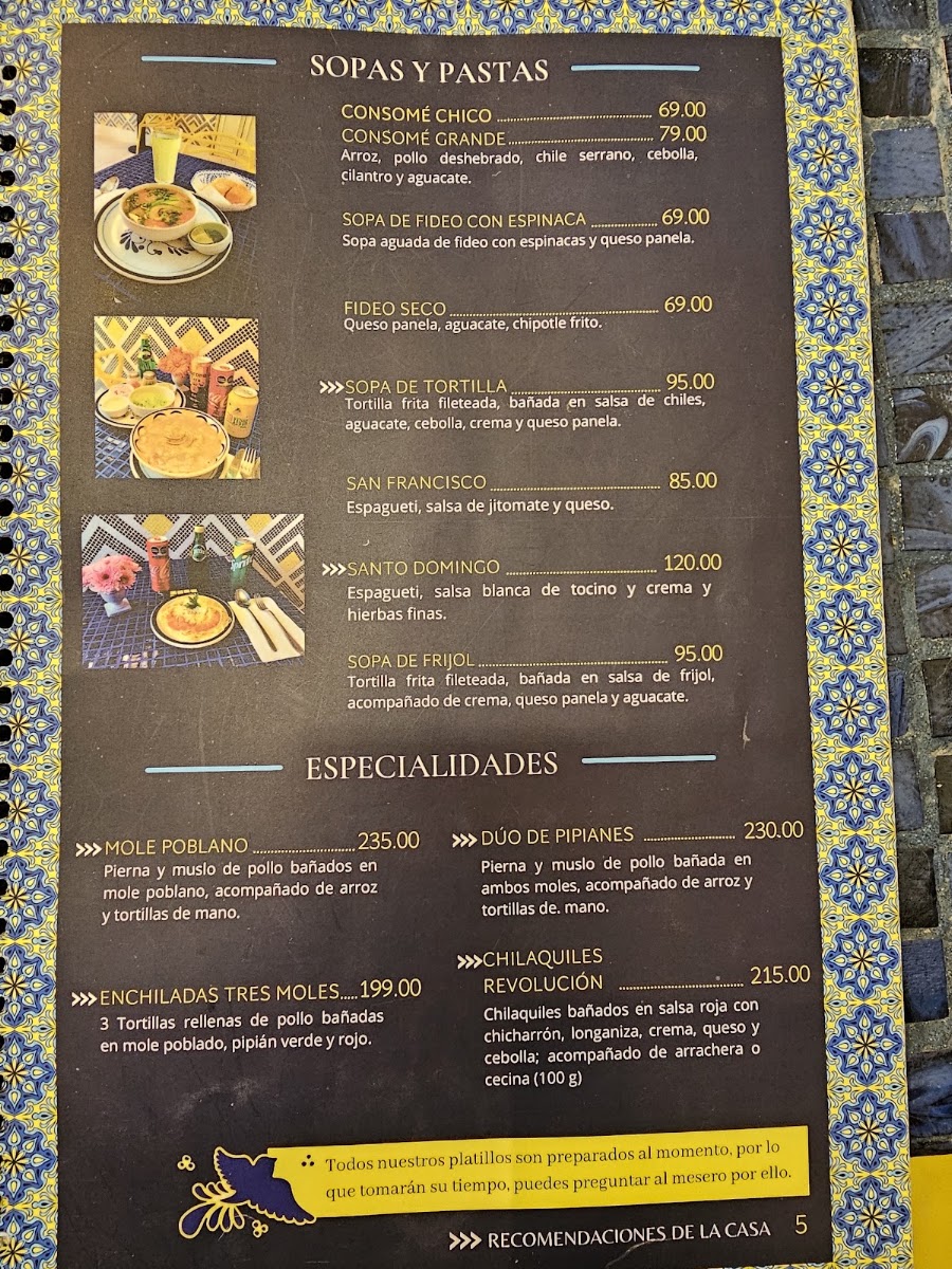 Clementina Cocina Poblana Menu