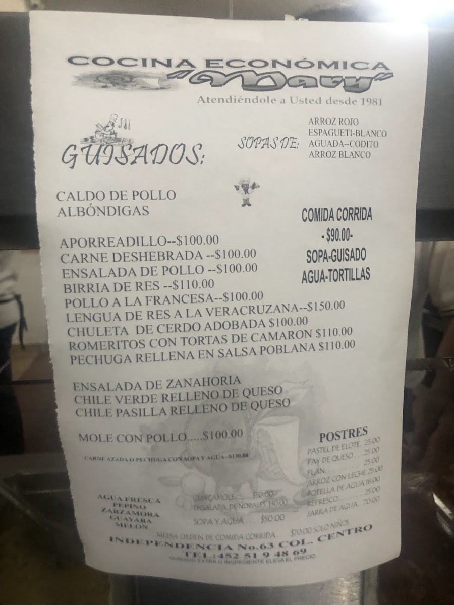 Cocina Economica Mary Menu