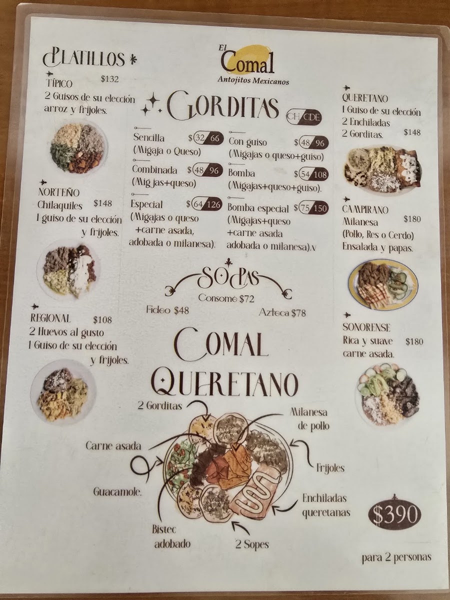 Comal antojitos mexicanos Menu