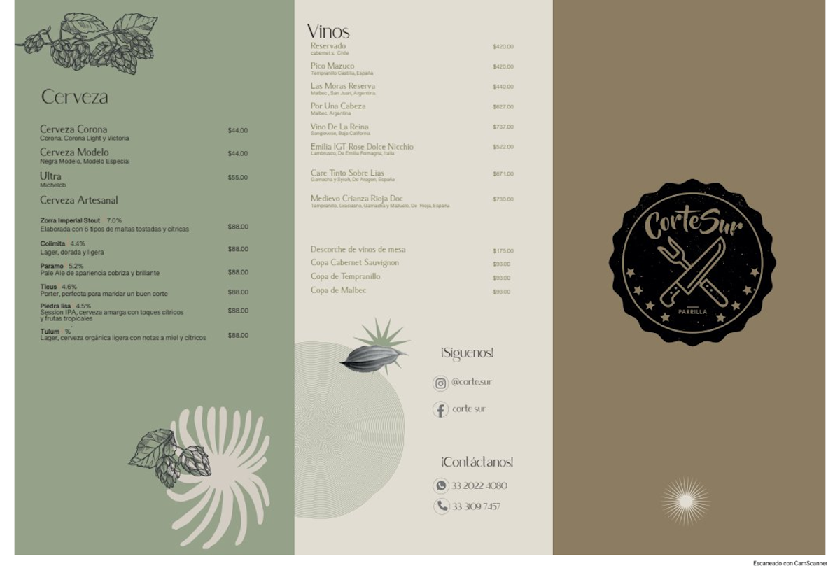 Corte Sur Parrilla Menu