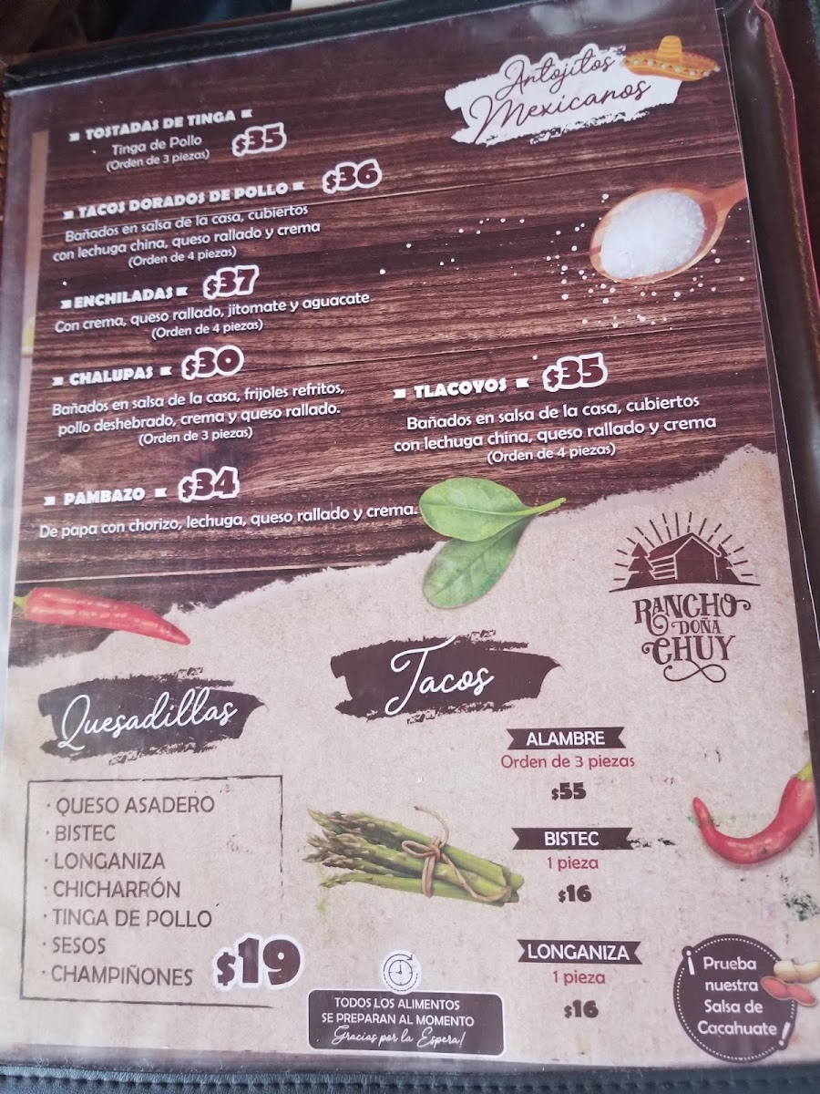 Doña Chuy Restaurant Bar Menu