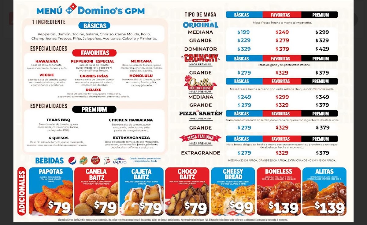 Domino's Pizza Menu
