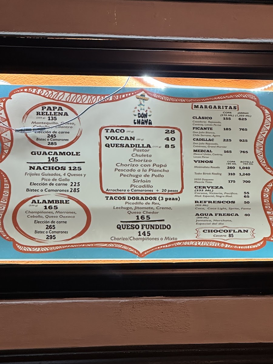 Don Chava Taqueria Cantina Menu
