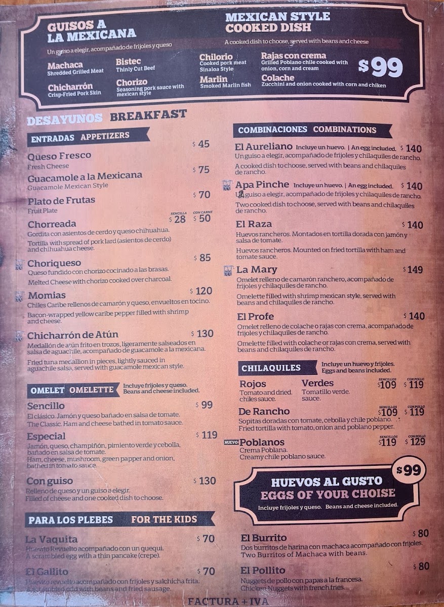 El Aureliano De La Noria Menu